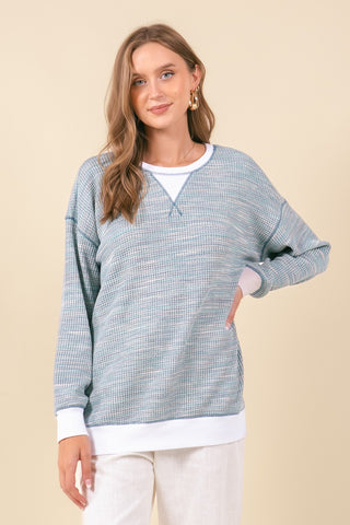 MULTI-COLORED WAFFLE KNIT LONG SLEEVE