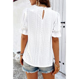 Round Neck Embroidery Ruffle Sleeve Shirt