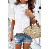 Round Neck Embroidery Ruffle Sleeve Shirt