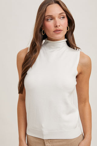 MOCK NECK SLEEVELESS KNIT TOP
