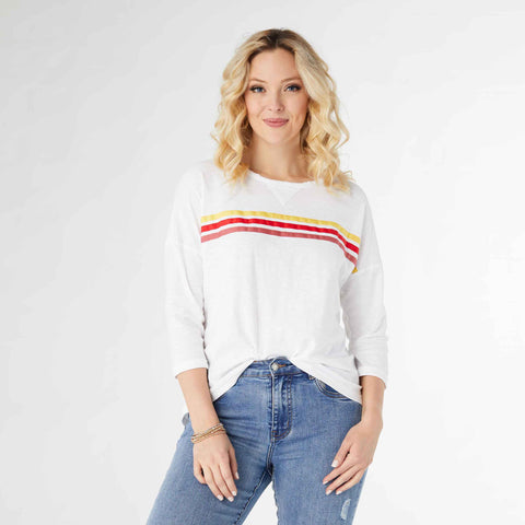 Adley Jersey Knit Top with Stripes - White