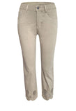 Cropped Pant with Embroidered Bottom in Tan