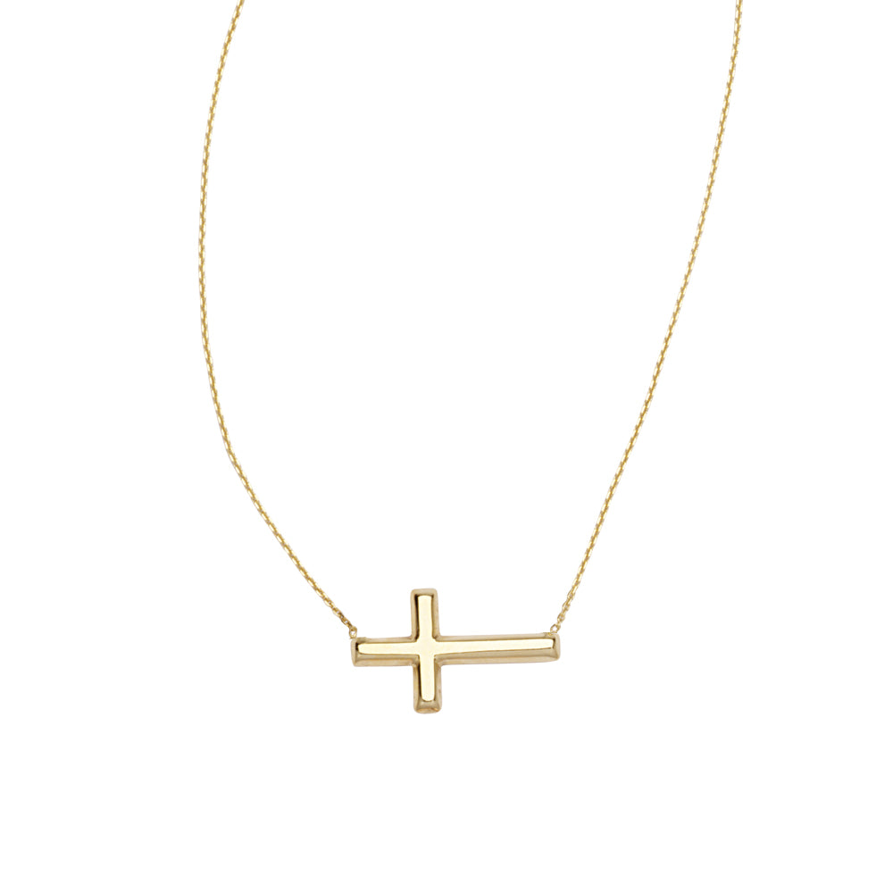 Small Sideways Cross Necklace in Yellow Gold – Gold Rush Diamonds ...