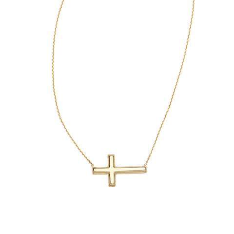Small Sideways Cross Necklace in Yellow Gold