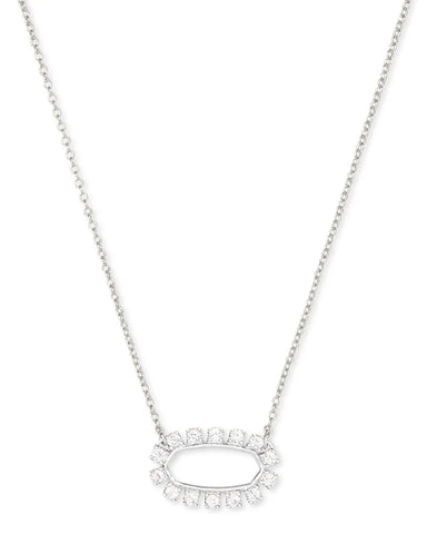 Elisa Open Frame Crystal Pendant Necklace in Silver